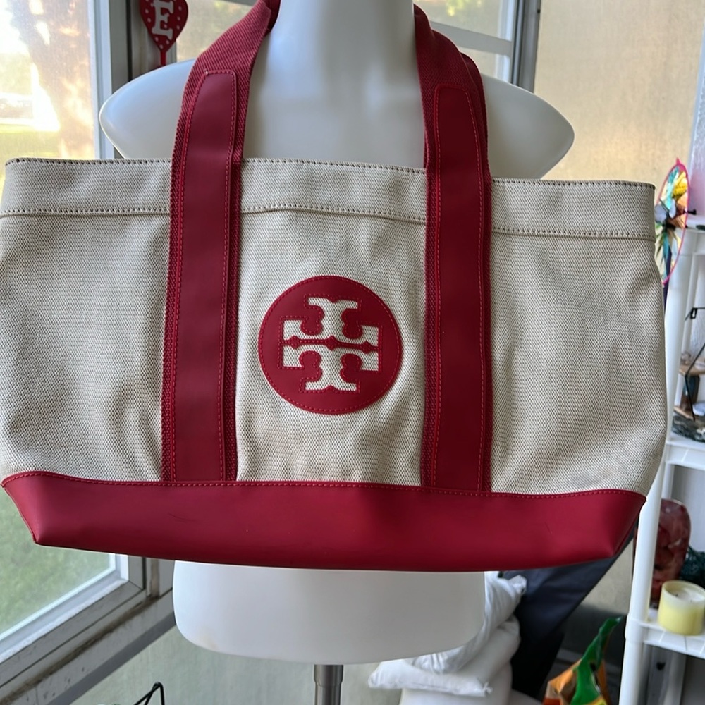 Tory Burch canvas and leather huge bag
